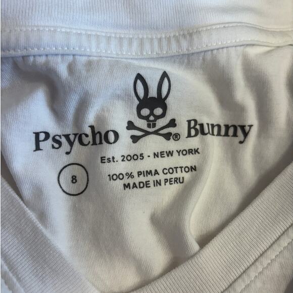 Psycho Bunny Mens White V-Neck Short Sleeve Casual Logo Tee Shirt Size 8 / 2XL - Picture 4 of 4